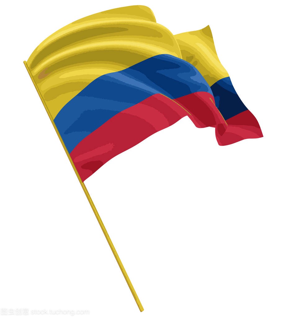 3d 哥伦比亚国旗用织物表面纹理。白色背景。