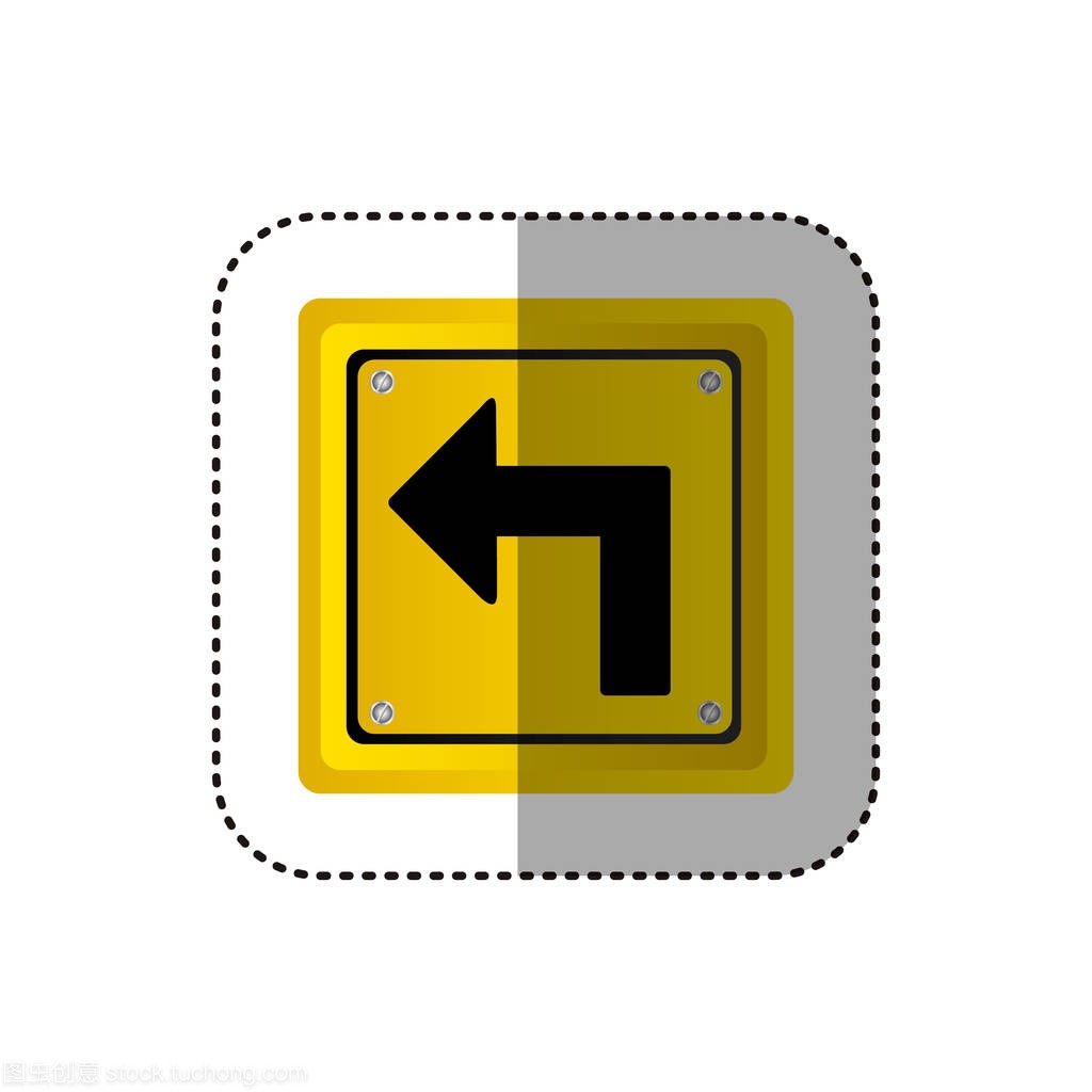 贴纸金属现实黄色方框转左的交通标志
