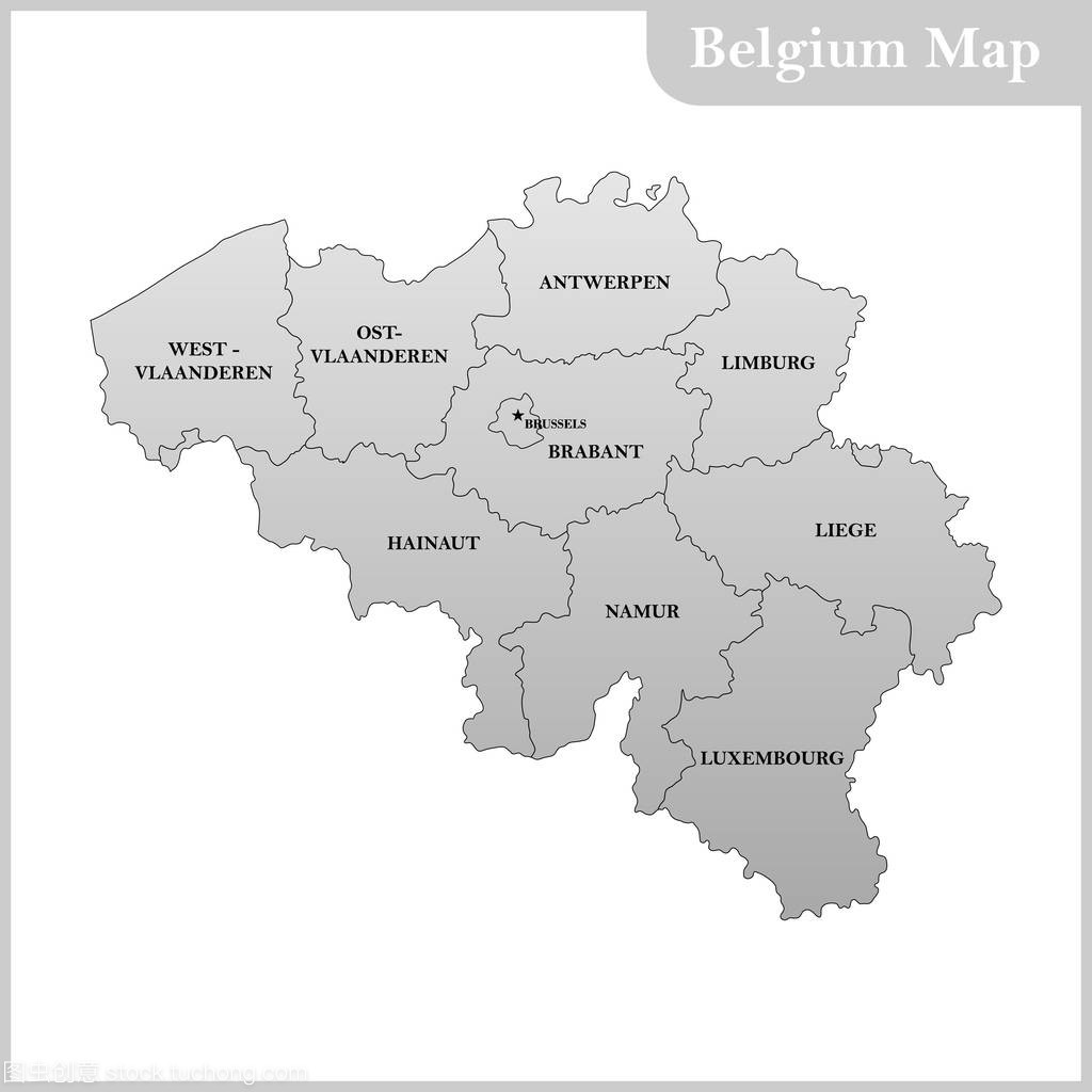 比利时与地区或国家和首都的详细的地图