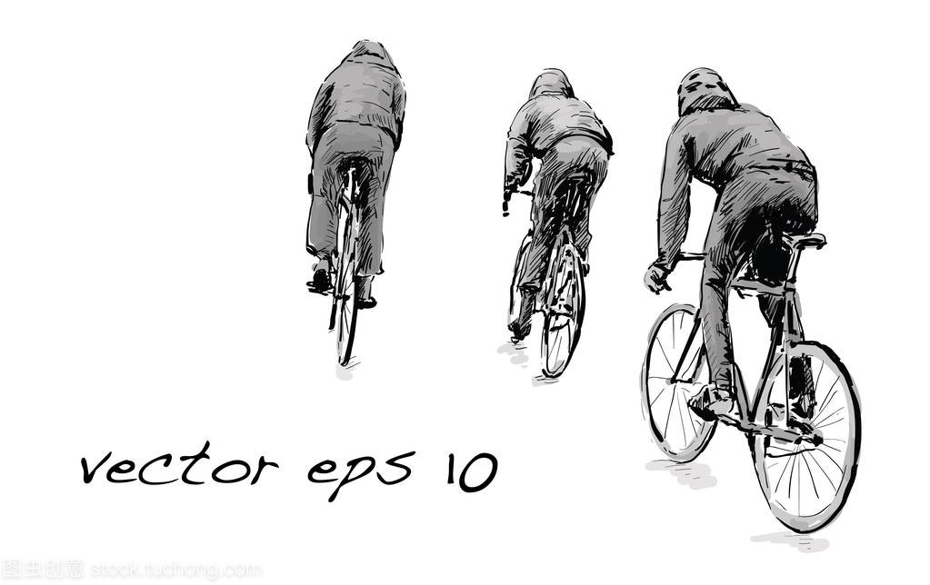 素描的单车固定齿轮自行车上街头,说明