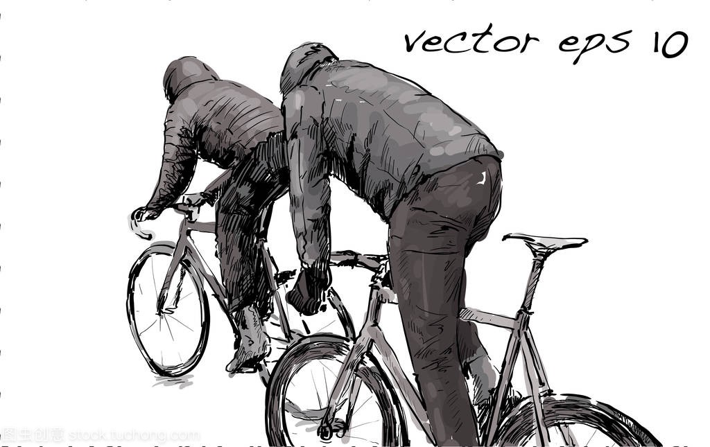 素描的单车固定齿轮自行车上街头,说明