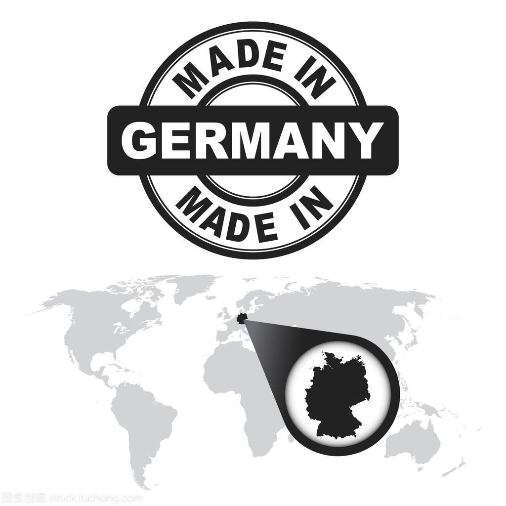 在德国邮票。世界地图缩放的国家。在白色背景