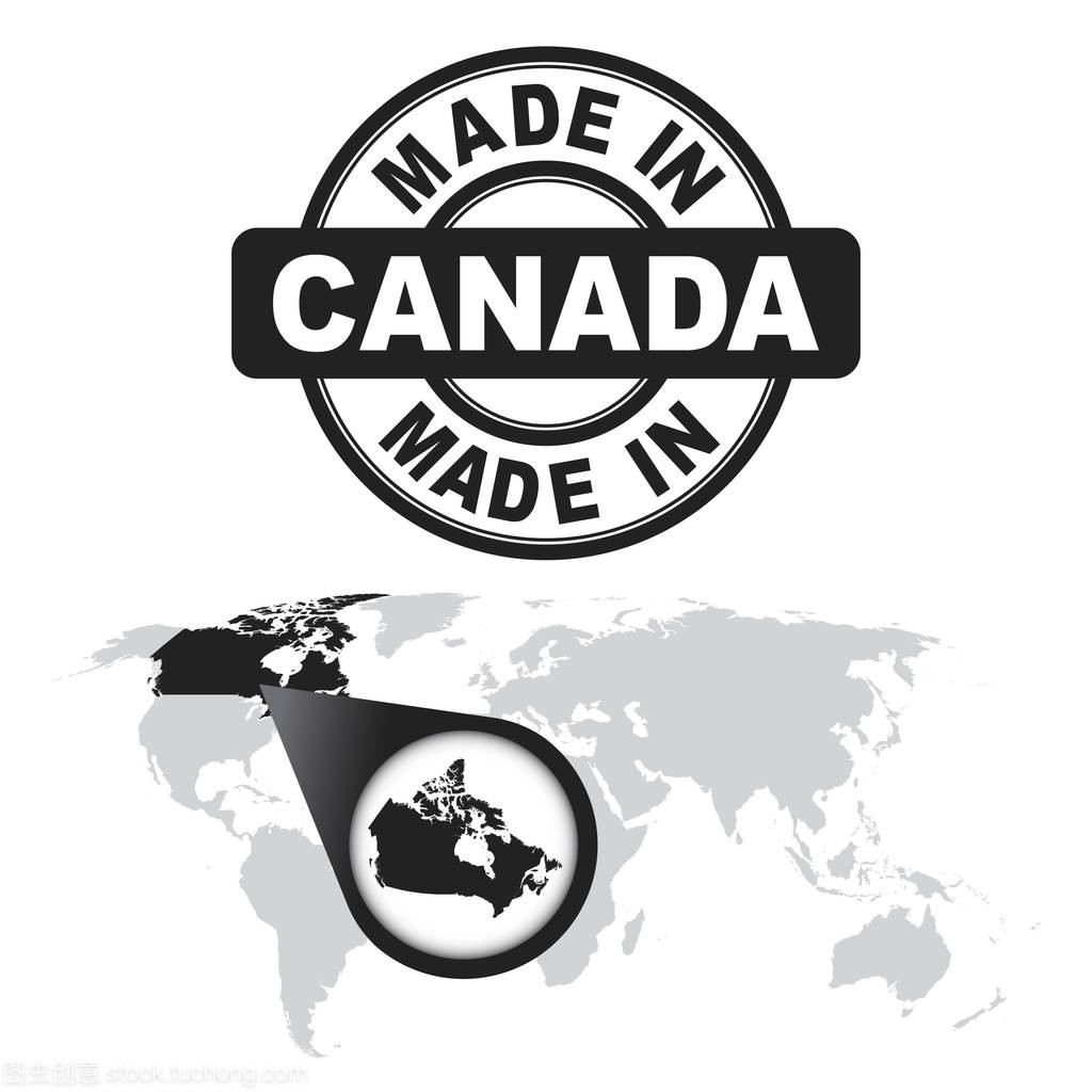 在加拿大邮票。世界地图缩放的国家。在白色背
