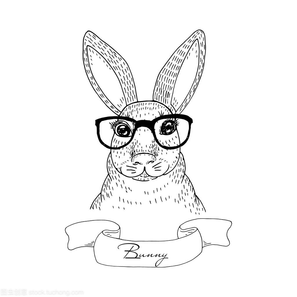 老式的兔子素描。手绘矢量图。矢量打印