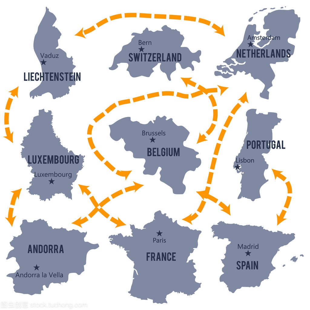 矢量地图的卢森堡、 比利时、 法国、 荷兰、 葡