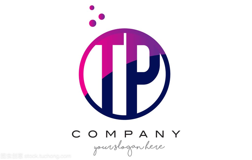 Tp T P 圈字母标志设计与紫色点泡沫