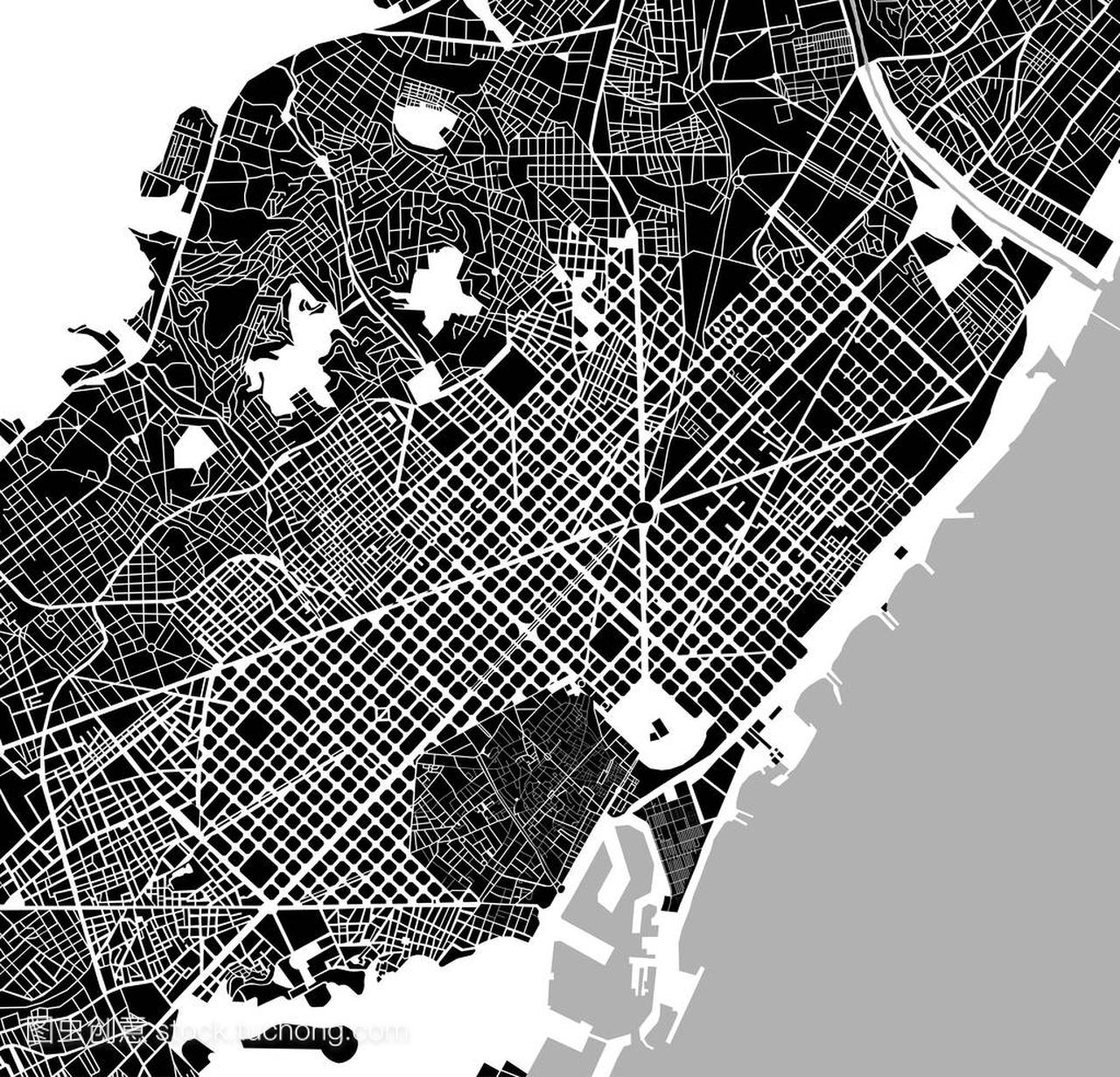 西班牙城市巴塞罗那中心地图