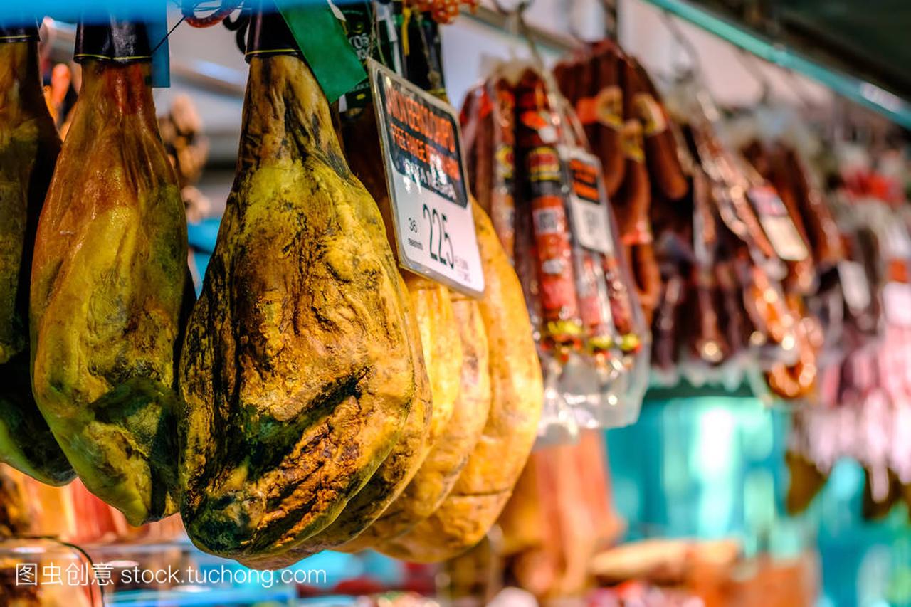 西班牙火腿 jamon 在巴塞罗那市场