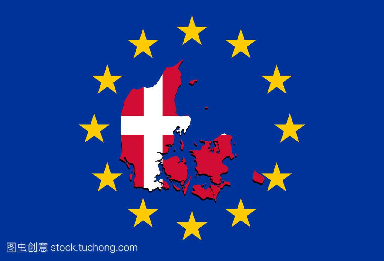 丹麦地图上欧元联盟背景
