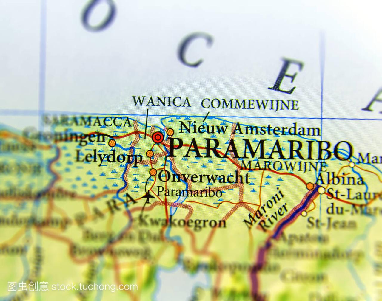 与帕拉马里博市苏里南国家的地理地图