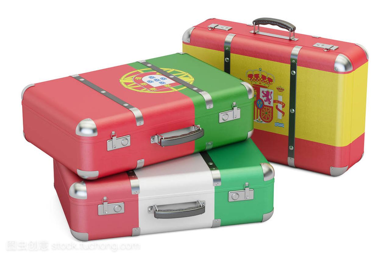 环游欧洲的概念,手提箱的西班牙,Por 标志