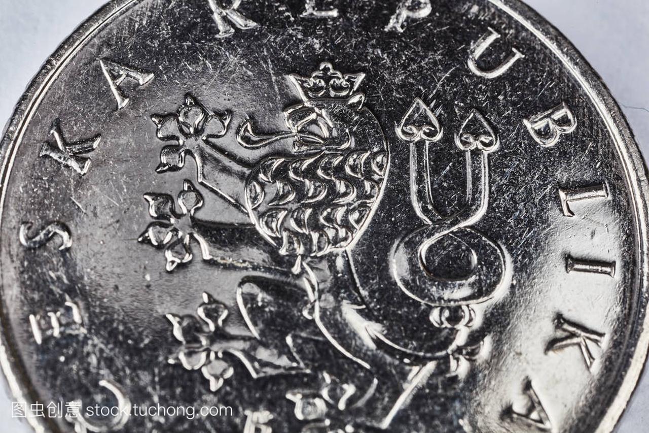 一个捷克 cron 硬币宏照片上狮子