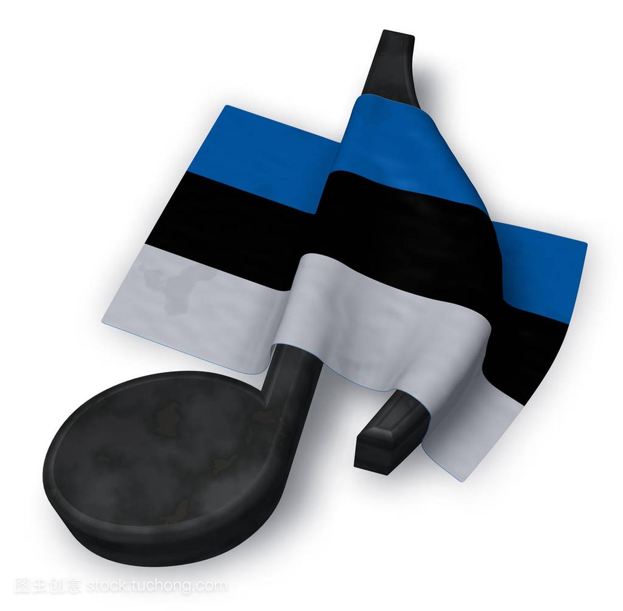 音乐注释符号和爱沙尼亚国旗-3d 渲染