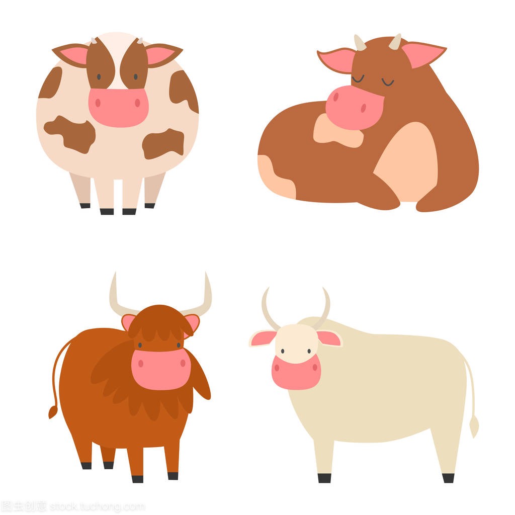 多头奶牛农场动物特征矢量插图牛哺乳动物自然
