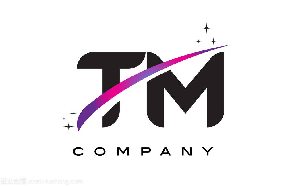 Tm T M 黑色字母标志设计与紫色洋红色旋风