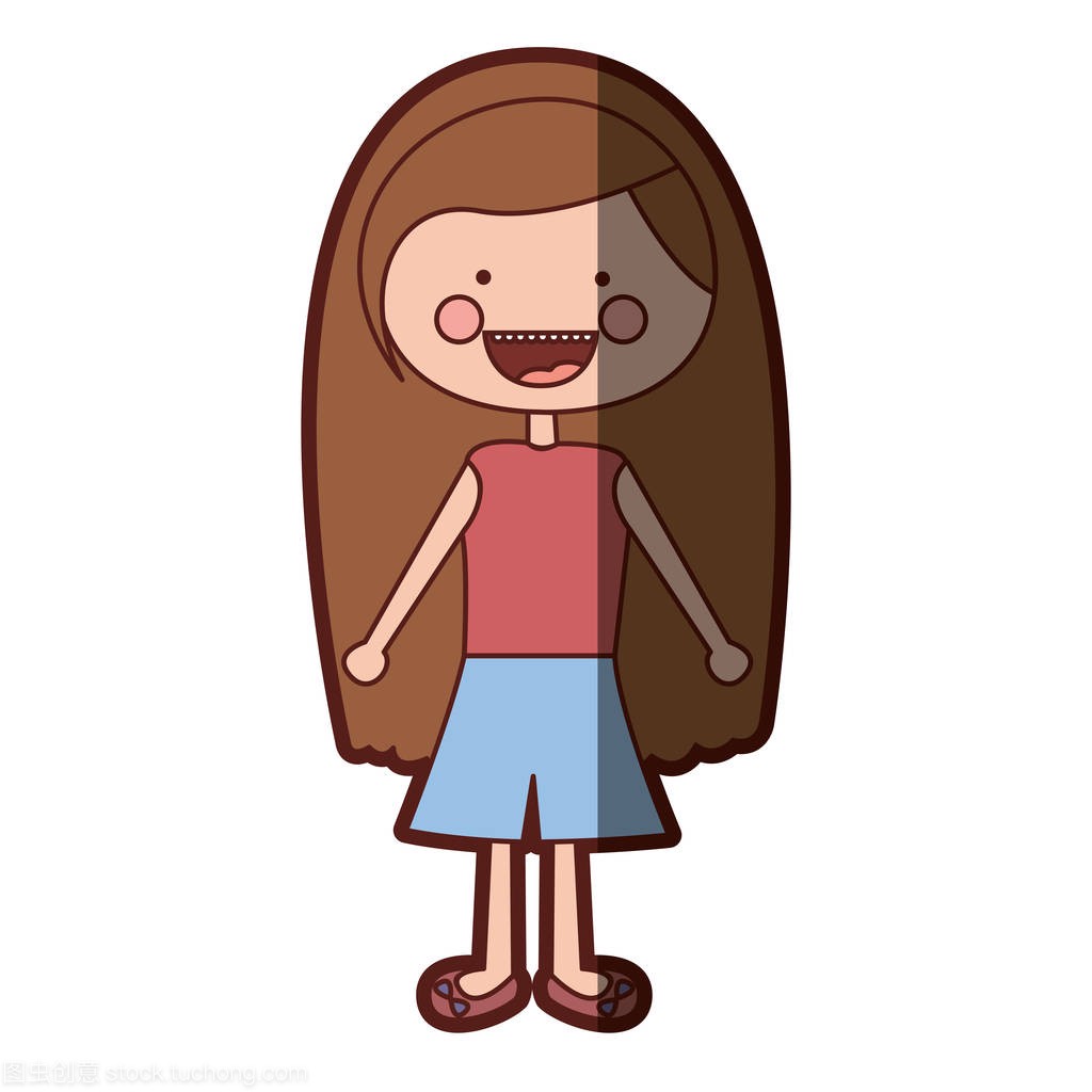 颜色的剪影底纹微笑表达卡通棕色长发女孩与衬