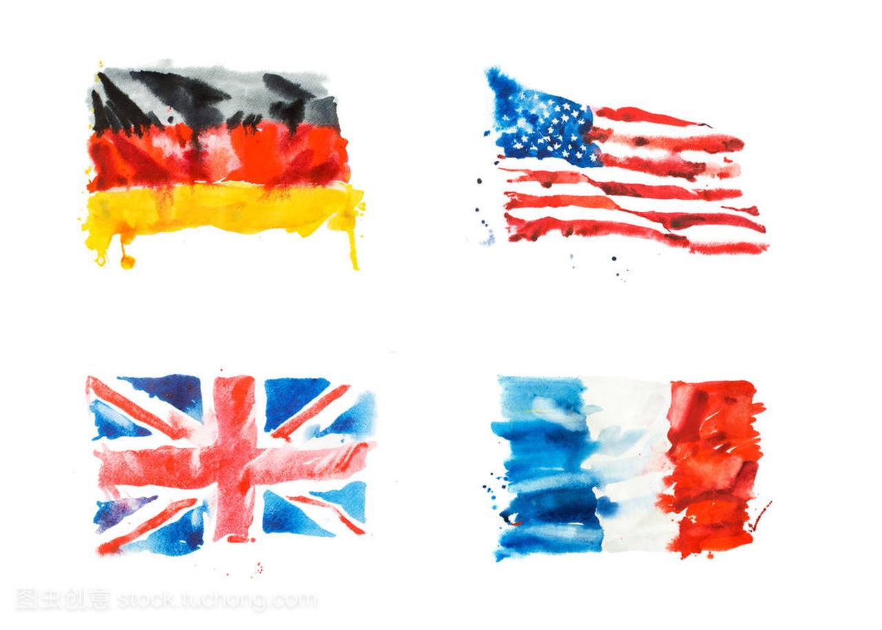 美国、 英国、 法国、 德国的旗帜
