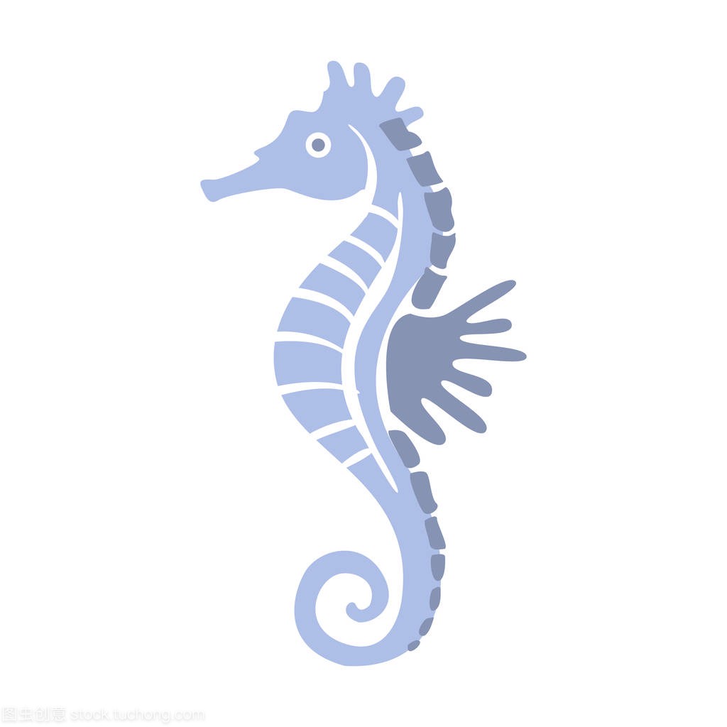 蓝色的海马,地中海海洋动物和礁生活插图系列