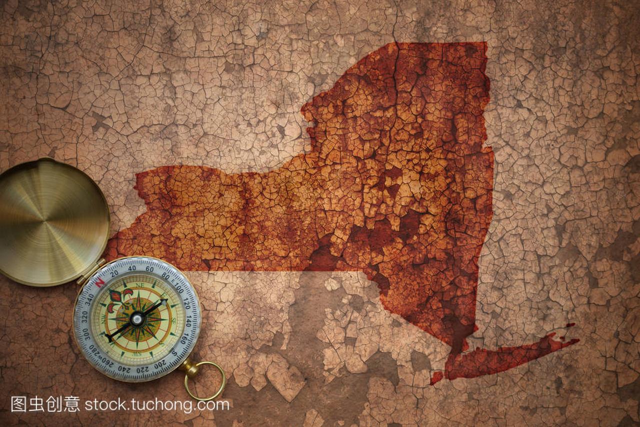 匹配的纽约州在旧的老式裂纹纸上电子地图