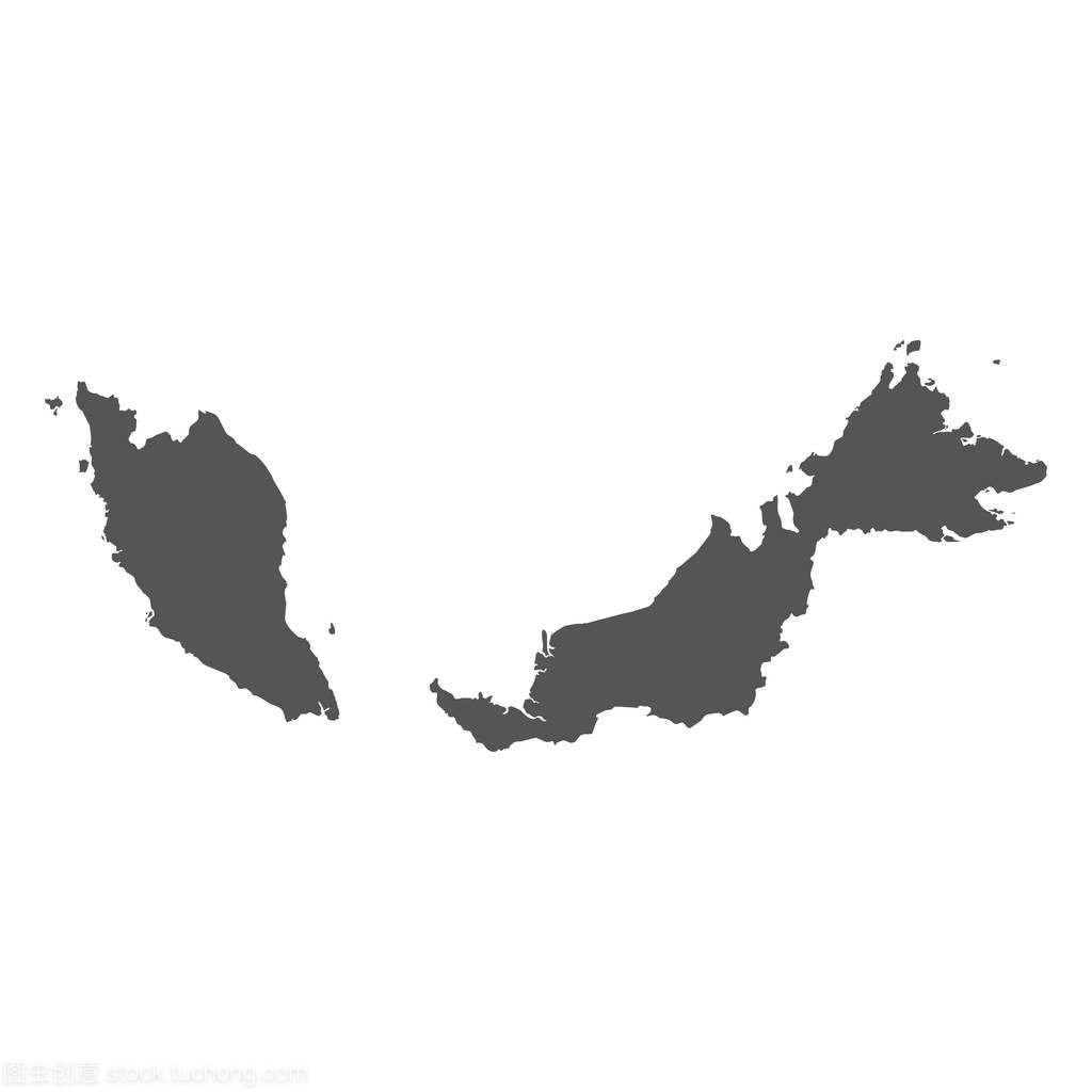 马来西亚矢量地图。白色背景上的黑色图标