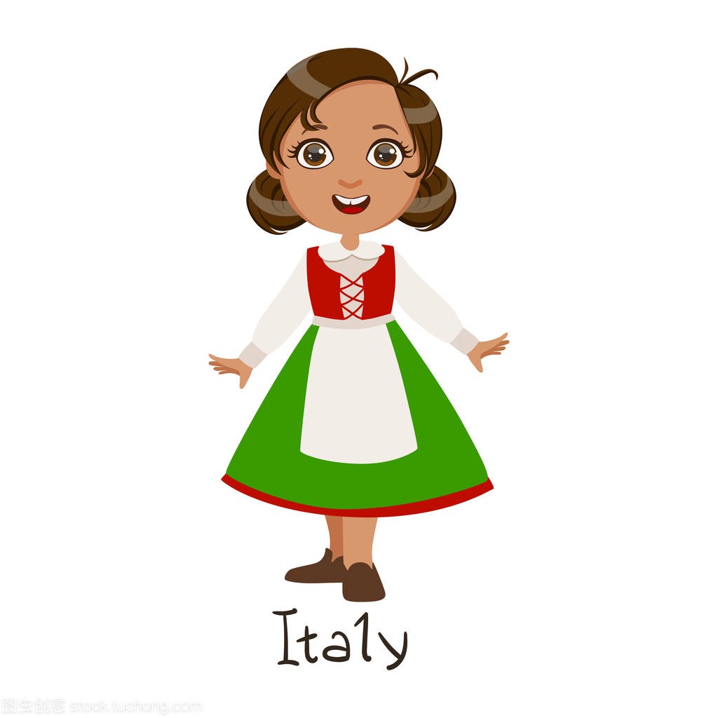 在意大利国家民族衣服，穿上绿色的裙子和一条围裙传统为民族的女孩
