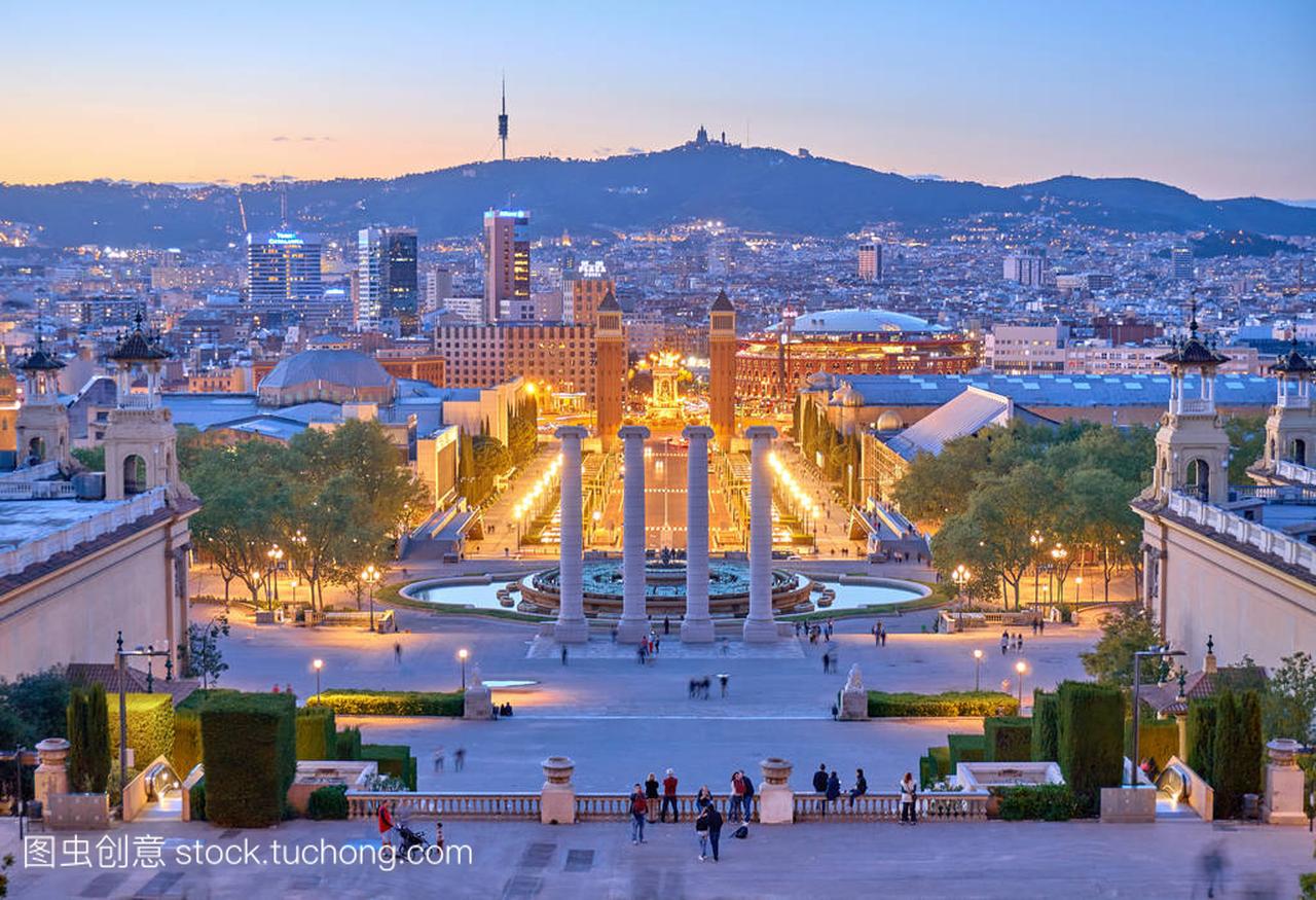 巴塞罗那广场 d 西班牙视图从楼梯的帕劳全国