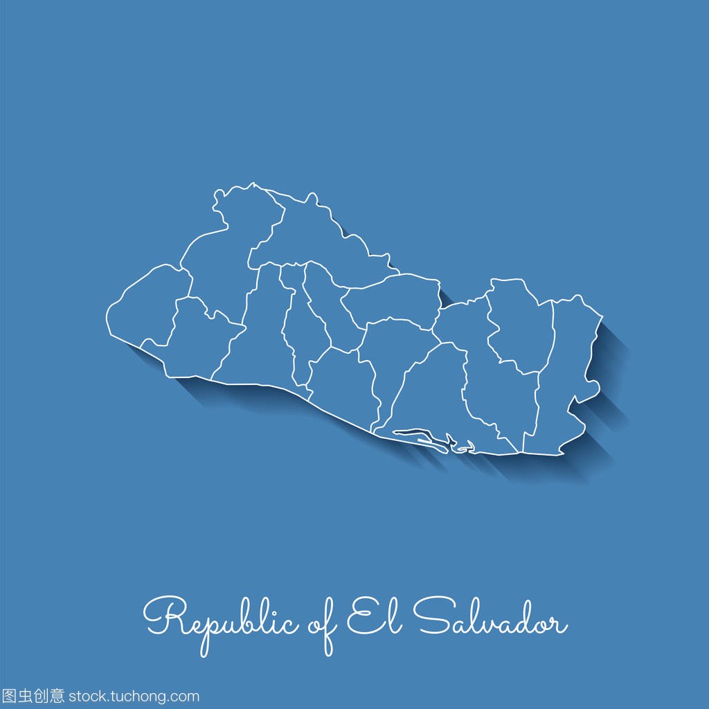 萨尔瓦多共和国地区地图蓝色与白色轮廓和阴影