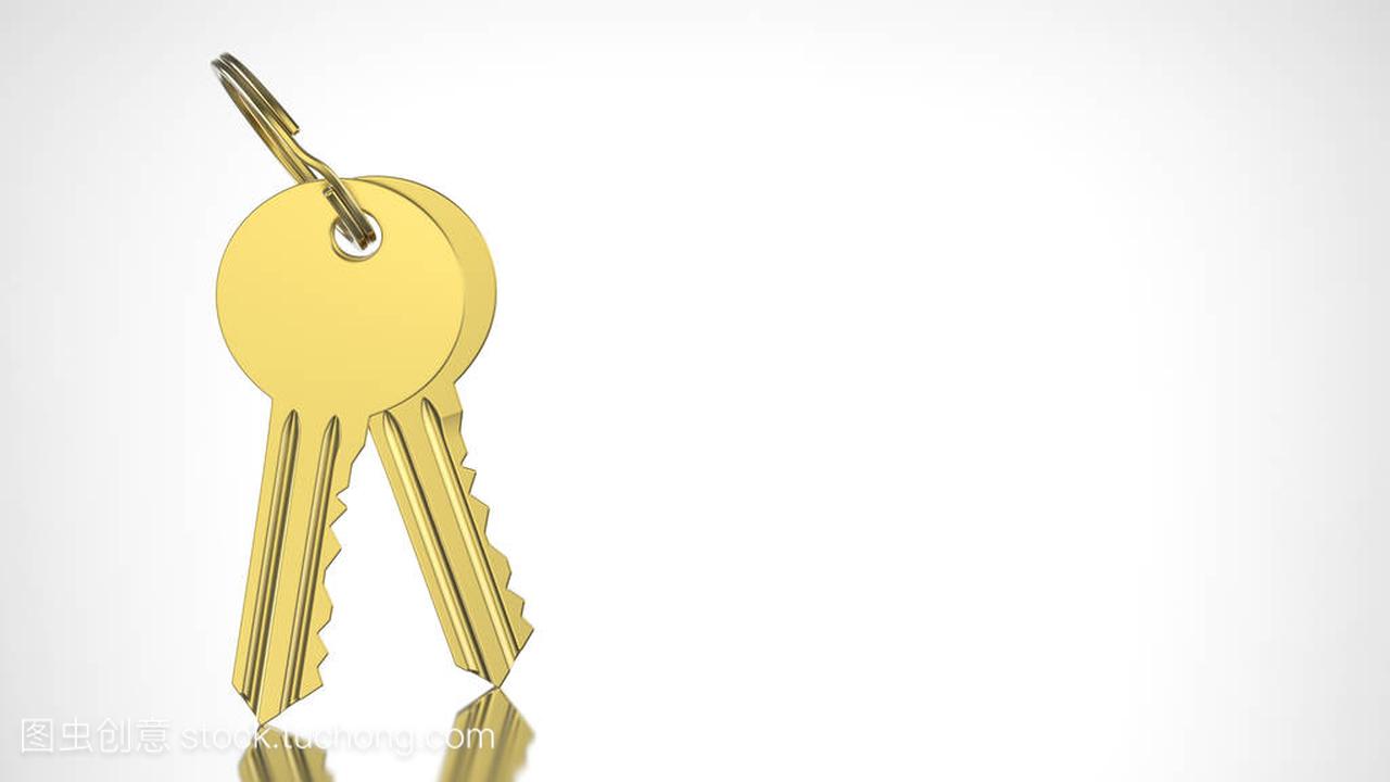 3d 插图黄金和关键钥匙扣