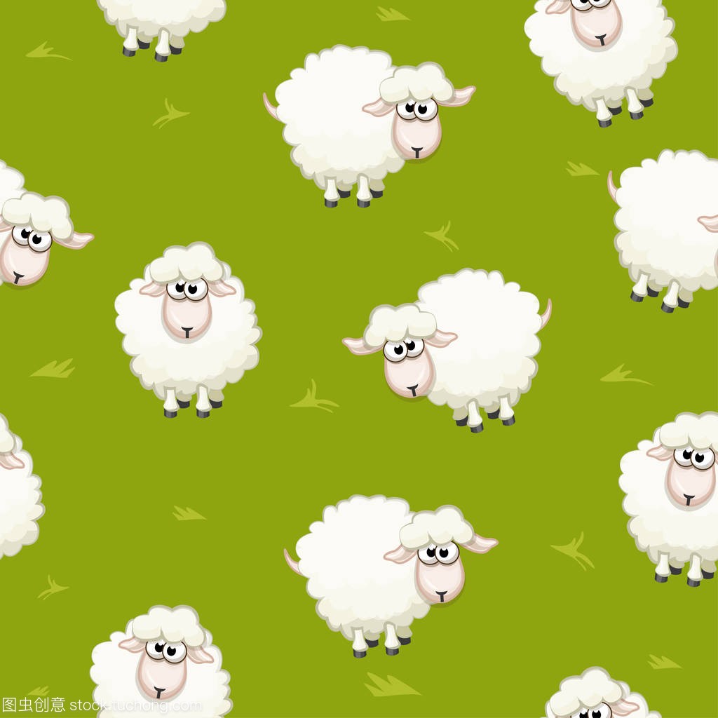 无缝模式与可爱搞笑群白羊在草地上
