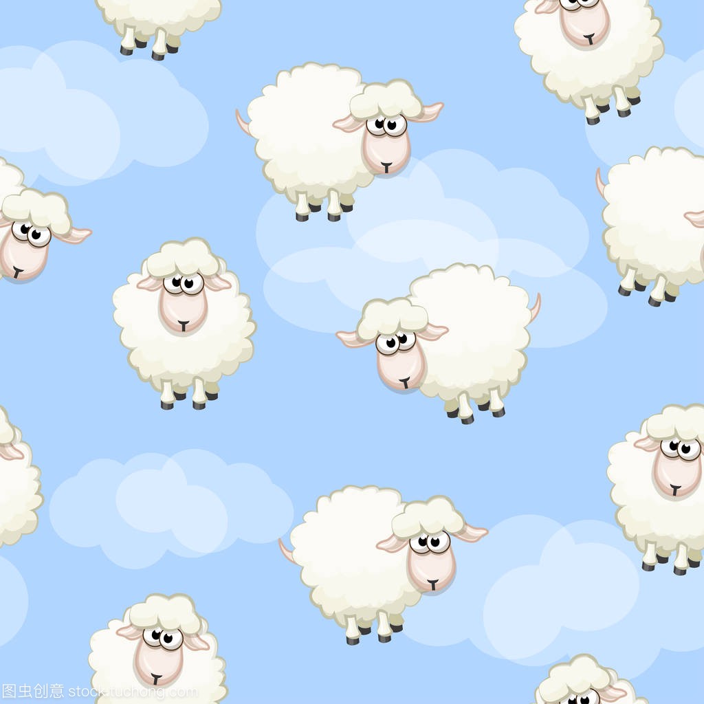 无缝模式与可爱搞笑群白羊在天空上