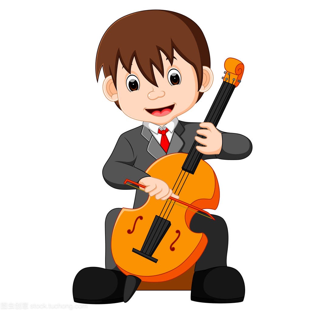 男孩玩大提琴卡通
