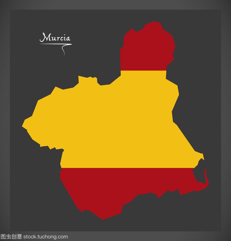 穆尔西亚地图与西班牙国旗图