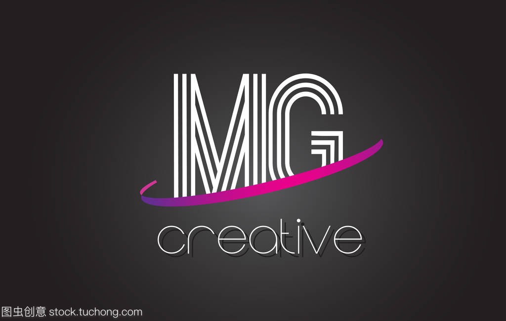 Mg M G 字母徽标与线路设计和紫色旋风