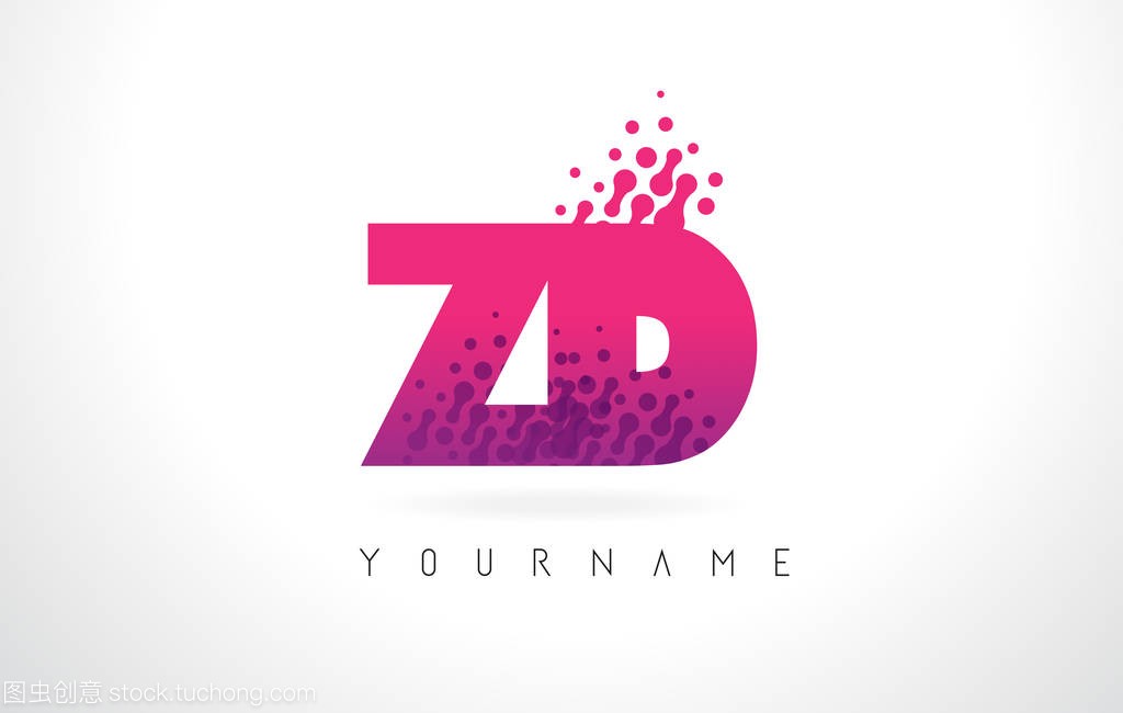 Zd Z D 字母标识与粉红色紫色颜色和颗粒点 Des