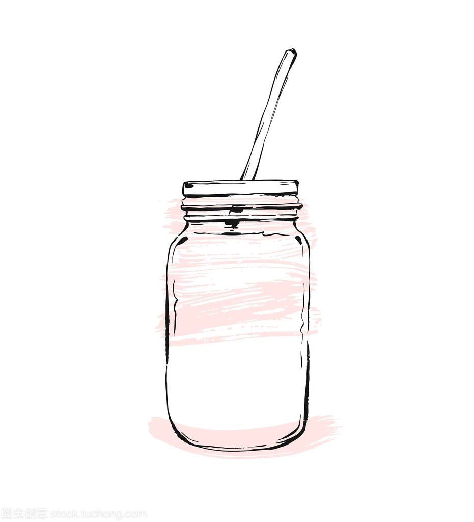 手绘矢量图形厨房玻璃器皿玻璃罐肠喝孤立与柔