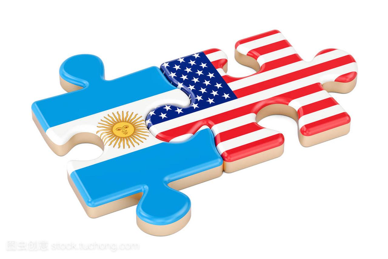 阿根廷和美国的难题,从 3d 渲染的旗帜