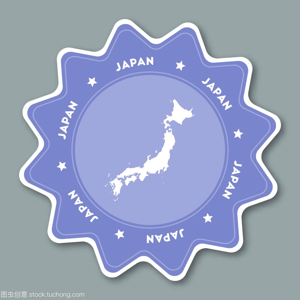 日本地图贴在时尚的颜色与国家名称和地图的星