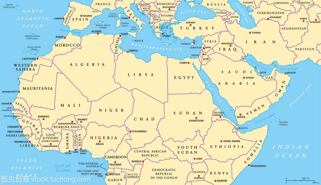 北非和中东的政治地图