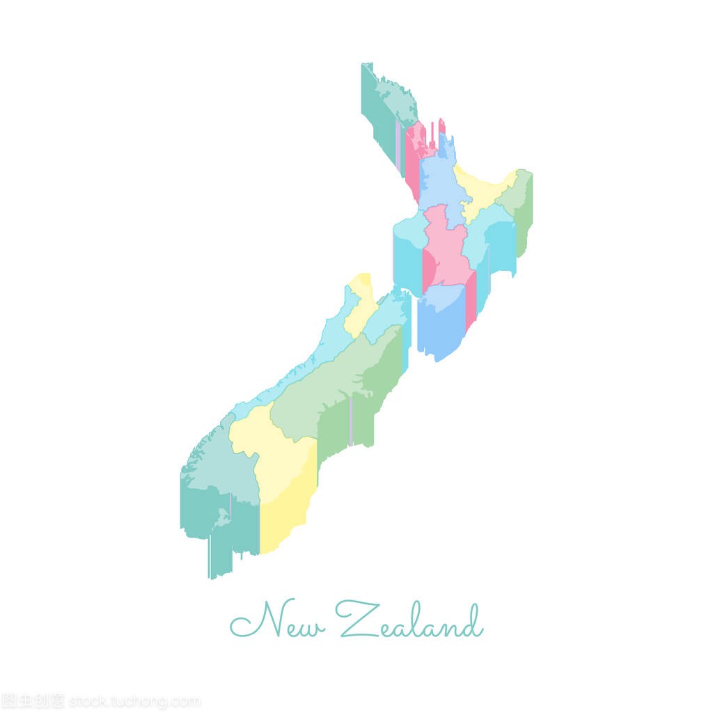 新西兰地区地图多彩等距顶部查看详细地图的新