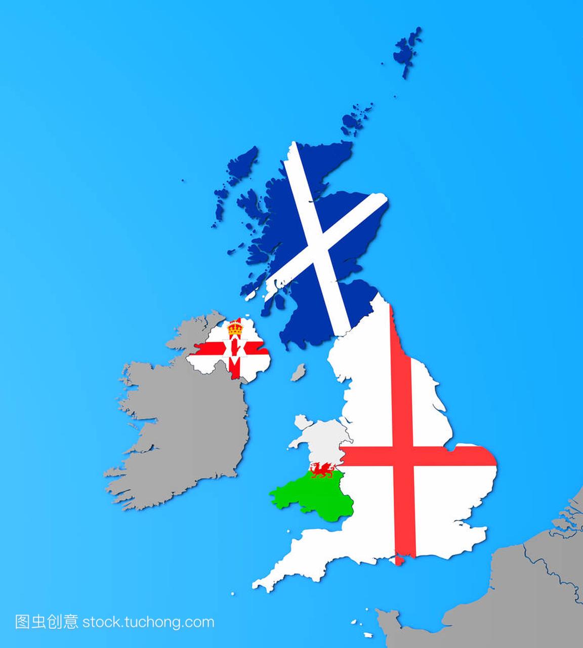 不列颠群岛的 3d 地图