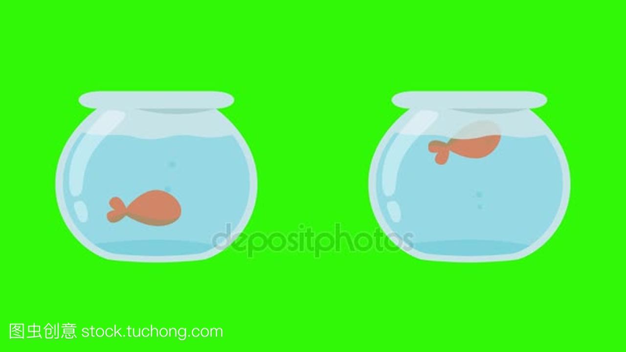 卡通鱼缸与死鱼和活鱼