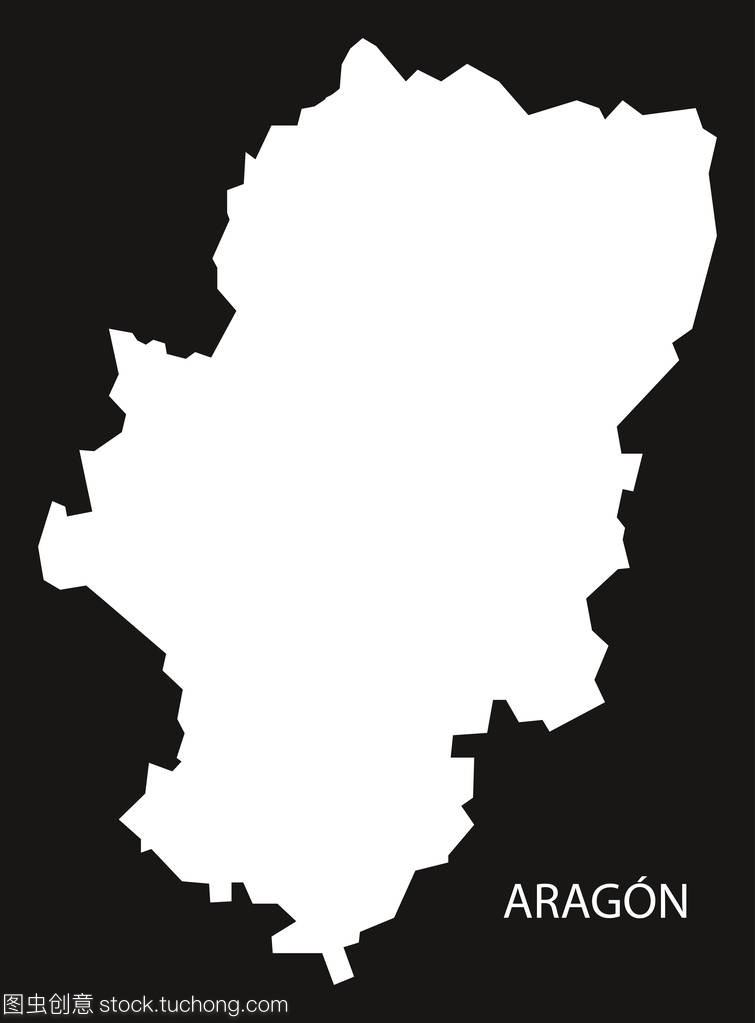 西班牙阿拉贡自治区地图黑色倒立的剪影图