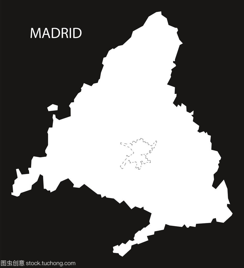 马德里西班牙地图黑倒剪影图