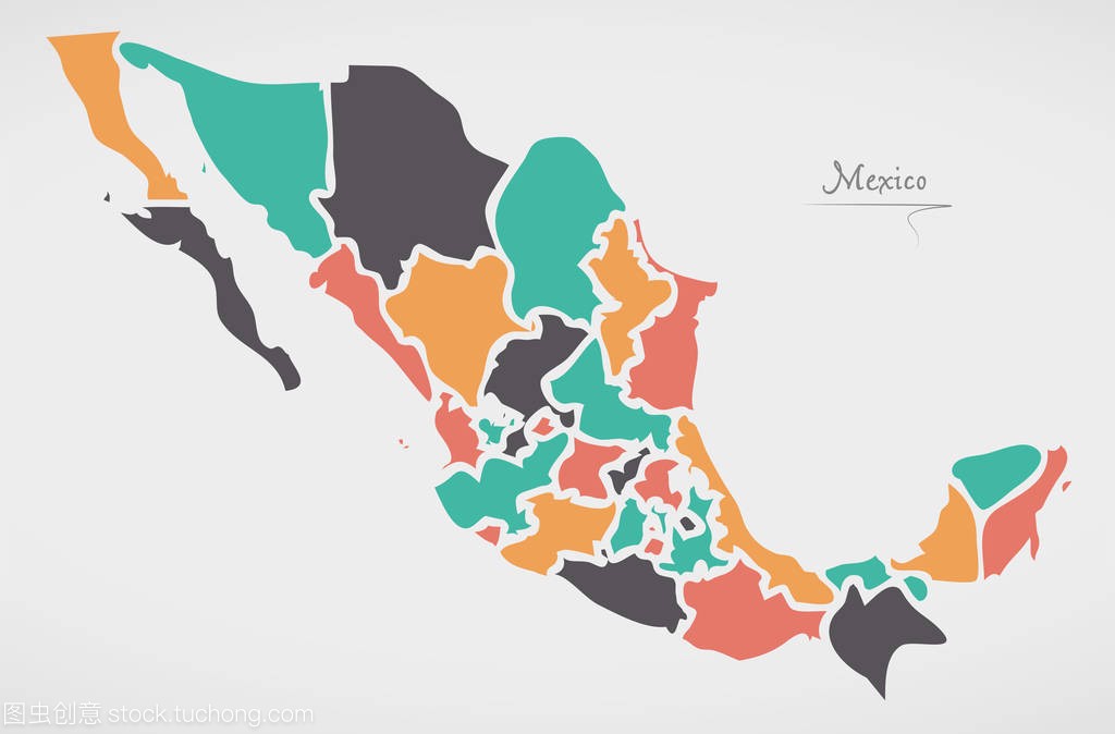 墨西哥地图与国家和现代的圆形状