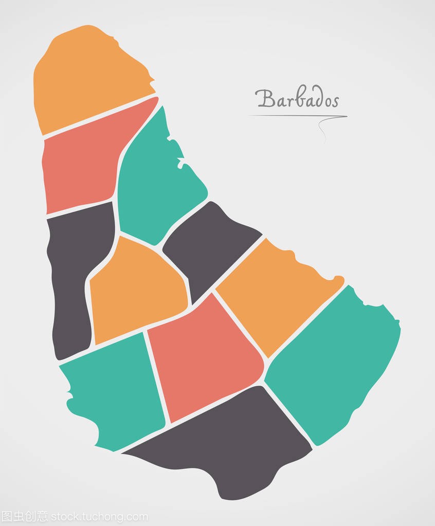 巴巴多斯地图与国家和现代的圆形状
