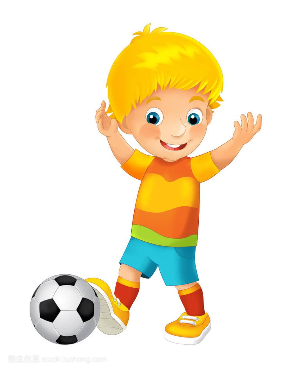 卡通男孩在踢足球