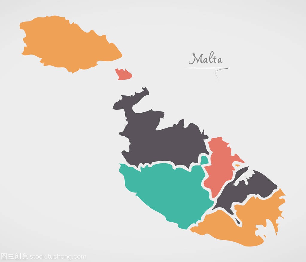 马耳他地图与国家和现代的圆形状