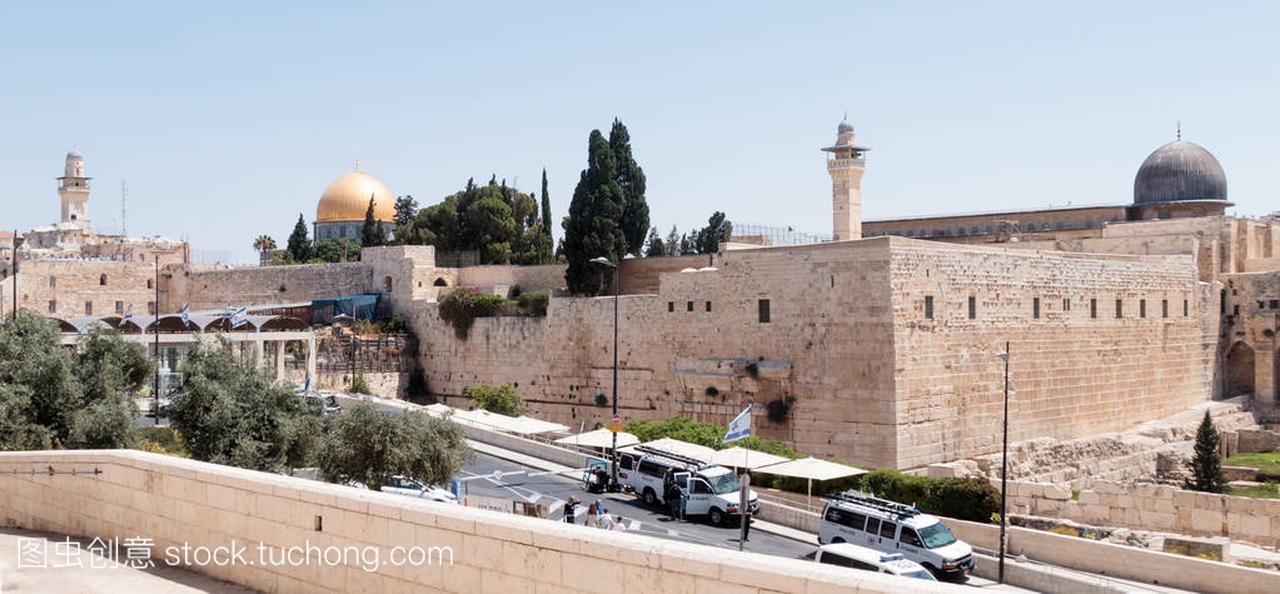 在老的耶路撒冷城,以色列圣殿山的视图
