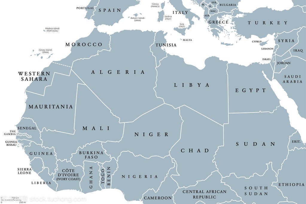 北非国家政治地图