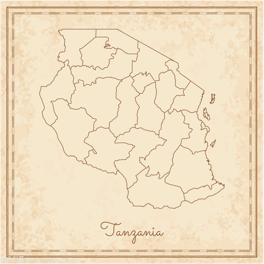 坦桑尼亚区域地图 stilyzed 老海盗羊皮纸模仿详细地图的坦桑尼亚地区